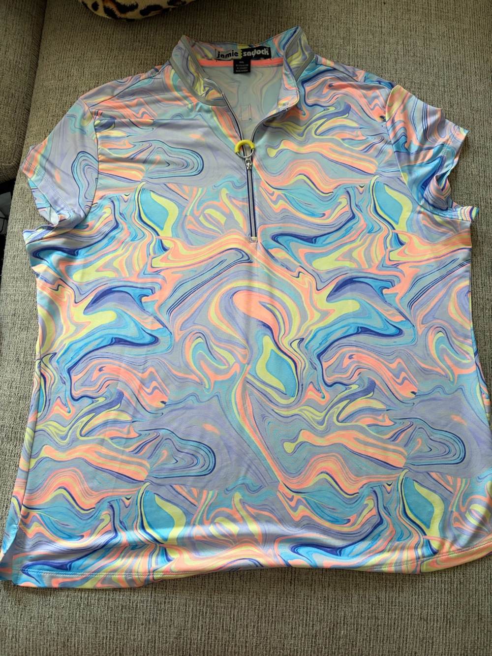 jamie sadock Pastel Marble Zip-Front Short Sleeve Tee